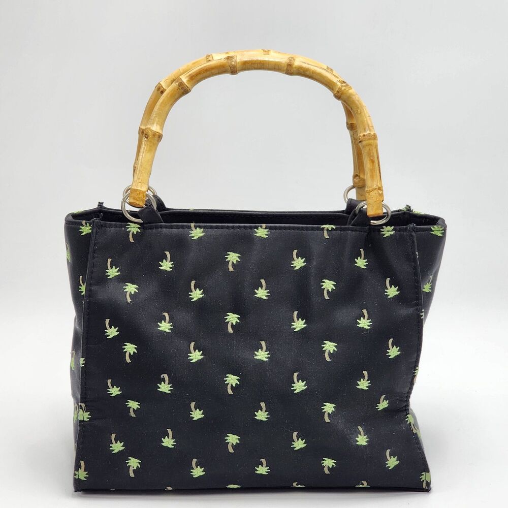 Sunny Hawaii Vintage Palm Trees Bamboo Handle Tote Handbag